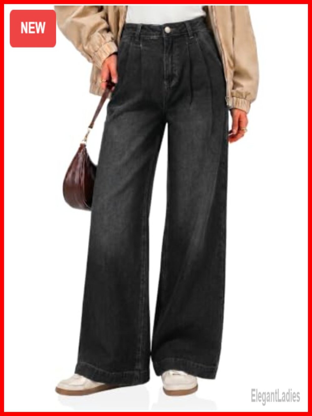 High Waisted Wide Leg Baggy Pleated Denim Jeans Stretchy Women's Pants